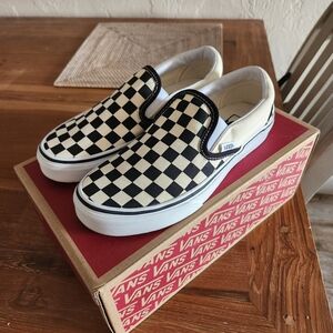 Vans Checkerboard Slip-On Sneakers - Black and Cream